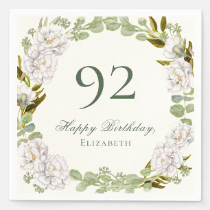 Elegant Ivory Floral 92nd Birthday Napkins