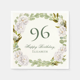Elegant Ivory Floral 96th Birthday Napkins