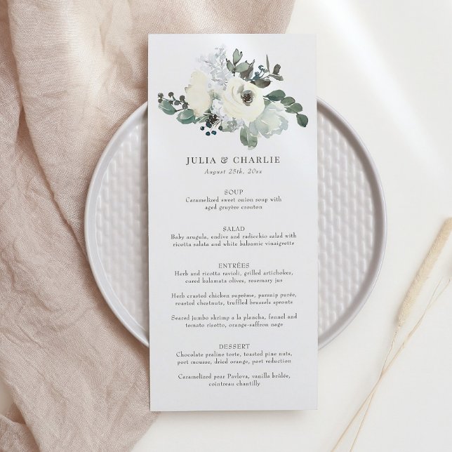 Elegant Ivory Floral Blooms Wedding Menu (Creator Uploaded)