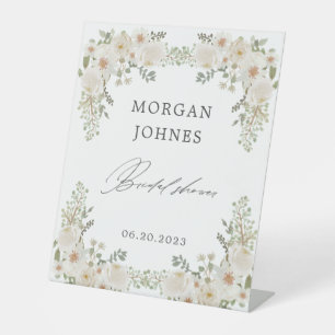 elegant ivory floral bridal  pedestal sign