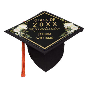 Elegant Ivory Floral CLASS OF 2025 Graduate Graduation Cap Topper
