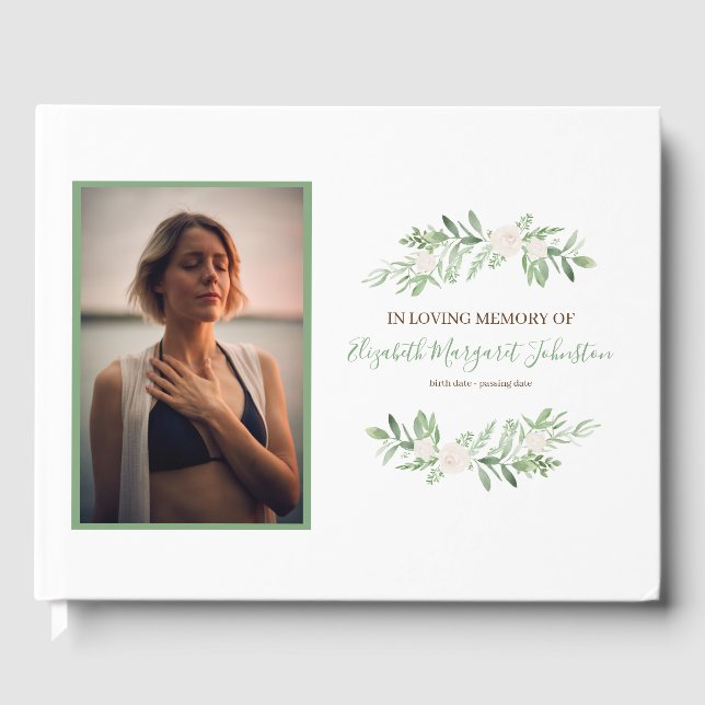 Elegant Ivory Floral In Loving Memory Funeral Guest Book (Front)