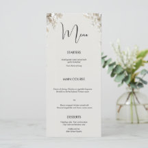 Elegant ivory floral minimalist wedding menu card