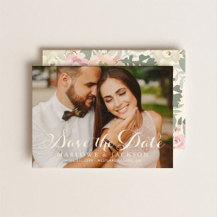 Elegant Ivory Floral Pattern Photo Wedding Save The Date