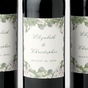 Elegant Ivory Floral Wedding Wine Bottle Labels