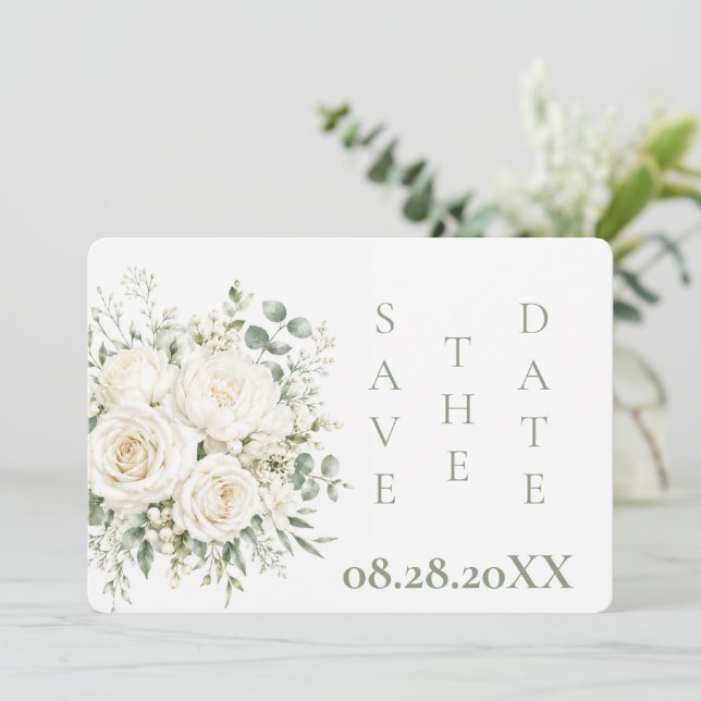 Elegant Ivory Florals Wedding  Save The Date (Standing Front)