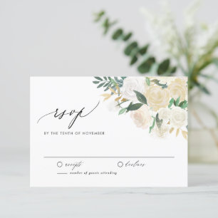 Elegant Ivory Flowerd and Greenery Floral Wedding RSVP Card