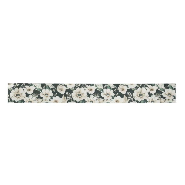 Elegant Ivory Flowers Satin Ribbon (Front)