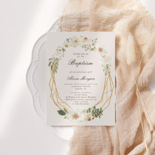Elegant Ivory Garden Floral Baptism Invitation