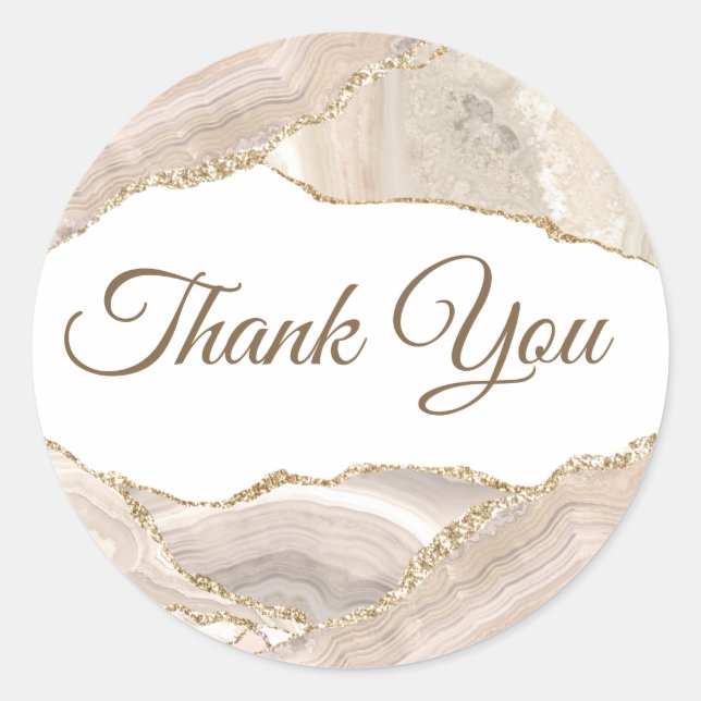 Elegant Ivory Gold Agate Thank you Classic Round Sticker (Front)