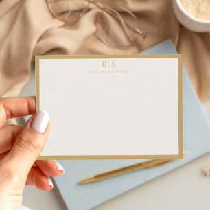 Elegant Ivory Gold Border Monogram Card