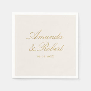 Elegant Ivory Gold Calligraphy Monogram Wedding Napkin