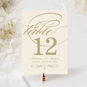 Elegant Ivory Gold Calligraphy Table Number Card