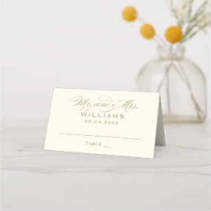 Elegant Ivory Gold Calligraphy Wedding Monogram Place Card