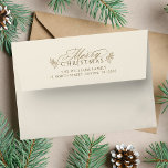 Elegant Ivory & Gold Christmas Return Address Envelope<br><div class="desc">This Christmas envelope featuring a 'Merry Christmas' script with pinecone twigs and pre-printed return address. For more advanced customization of this design,  please click the DESIGN TOOL BUTTON above!</div>