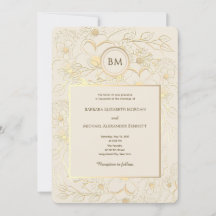 Elegant Ivory Gold Floral Monogram Wedding