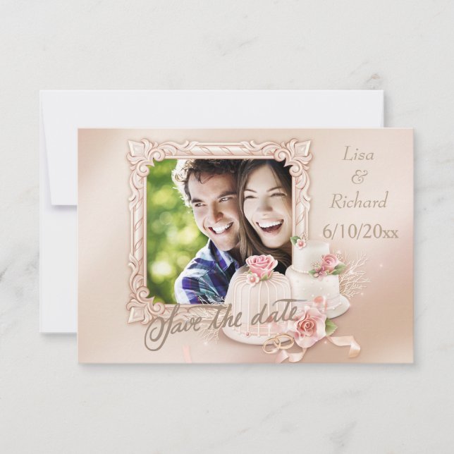 Elegant Ivory & Gold Photo Save the Date (Front)