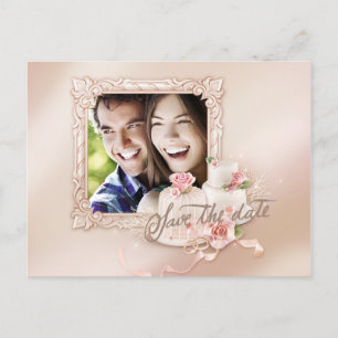 Elegant Ivory & Gold Photo Save the Date Announcement Postcard
