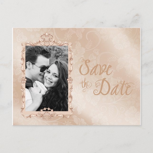 Elegant Ivory & Gold Photo Save the Date Announcement Postcard (Front)