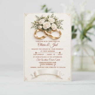 Elegant Ivory Gold Rose Wedding Invitation