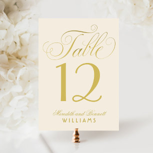 Elegant Ivory Gold Script Table Number Card