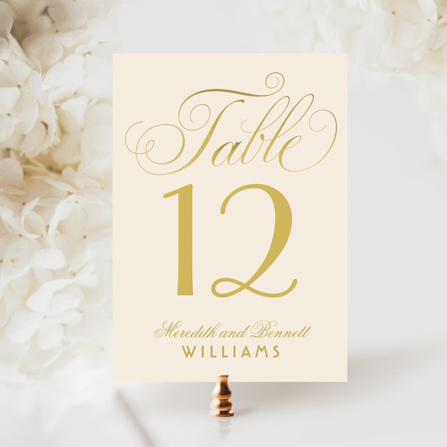 Elegant Ivory Gold Script Table Number Card (Creator Uploaded)