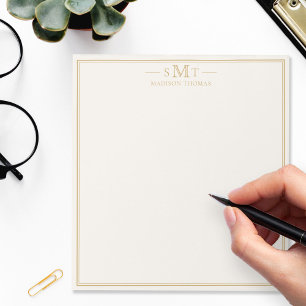 Elegant Ivory Gold Three Letter Monogram Notepad