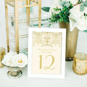 Elegant Ivory Gold Vintage Glamour Wedding Table Number