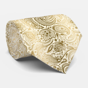 Elegant Ivory & Gold Vintage Paisley Pattern Tie