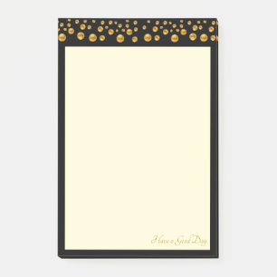 Elegant Ivory & Golden Confetti on Black Frame Post-it Notes