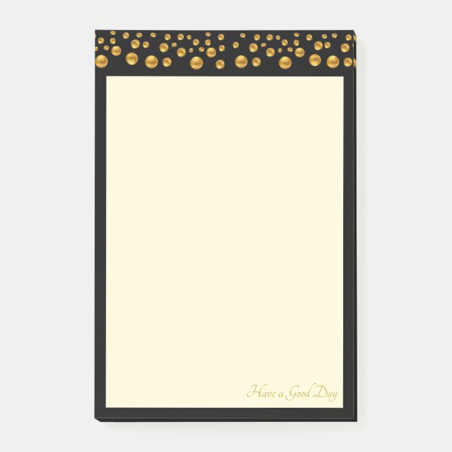 Elegant Ivory & Golden Confetti on Black Frame Post-it Notes (Front)