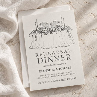 Elegant Ivory Hand Drawn Illustration Rehearsal Invitation
