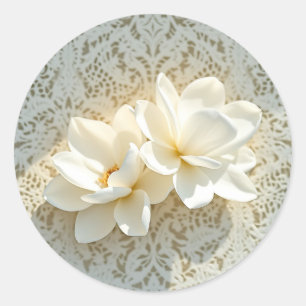 Elegant Ivory Lace with Soft Magnolia Classic Round Sticker