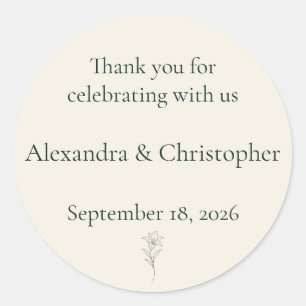Elegant Ivory Lily Personalized Wedding Thank You Classic Round Sticker