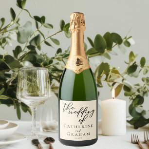 Elegant Ivory Minimalist Typography Wedding Sparkling Wine Label