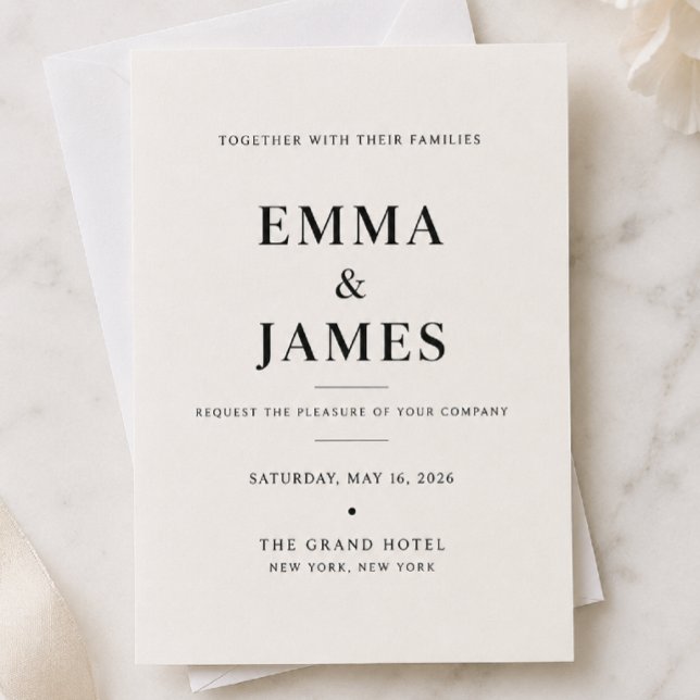 Elegant Ivory Minimalist Wedding Invitation (Elegant ivory minimalist wedding invitation with a luxury envelope and soft marble background)