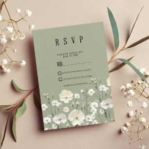 Elegant ivory mint delicate floral RSVP  Invitation