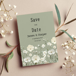 Elegant ivory mint delicate floral Save the Date  Invitation