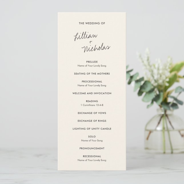 Elegant Ivory Modern Wedding Program (Standing Front)