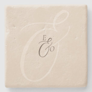 Elegant Ivory Monogram Muted brown Wedding Stone Coaster