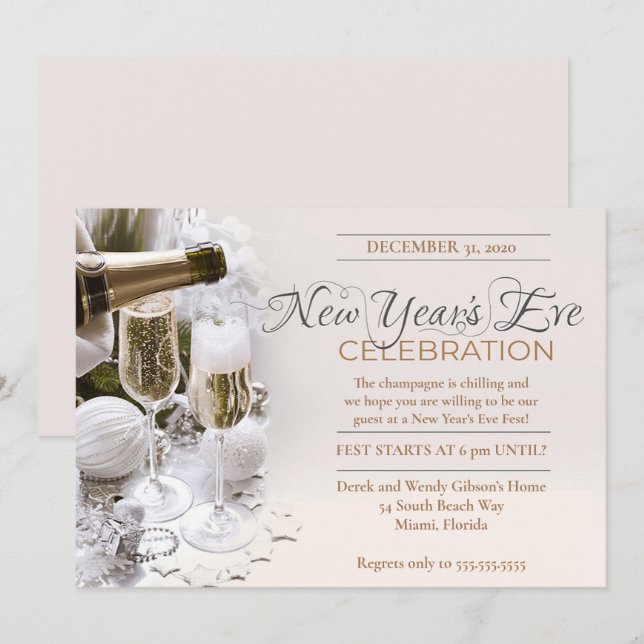 Elegant Ivory New Years Eve Party Invitation (Front/Back)