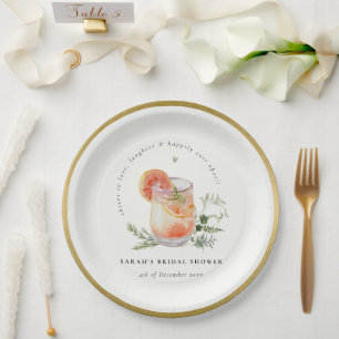 Elegant Ivory Orange Green Cocktail Bridal Shower Paper Plate