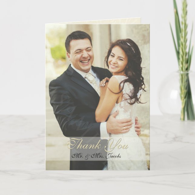 Elegant Ivory Photo Wedding Thank You Folded Cards (Front)
