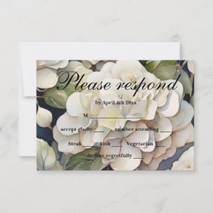 Elegant ivory pink green navy watercolor floral RSVP card