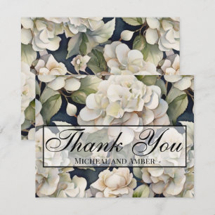Elegant ivory pink green navy watercolor floral thank you card