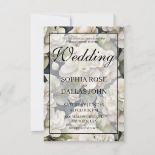 Elegant ivory pink navy watercolor floral Wedding Invitation