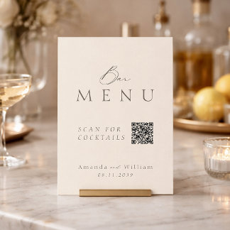 Elegant Ivory QR Code Wedding Bar Menu Sign Invitation