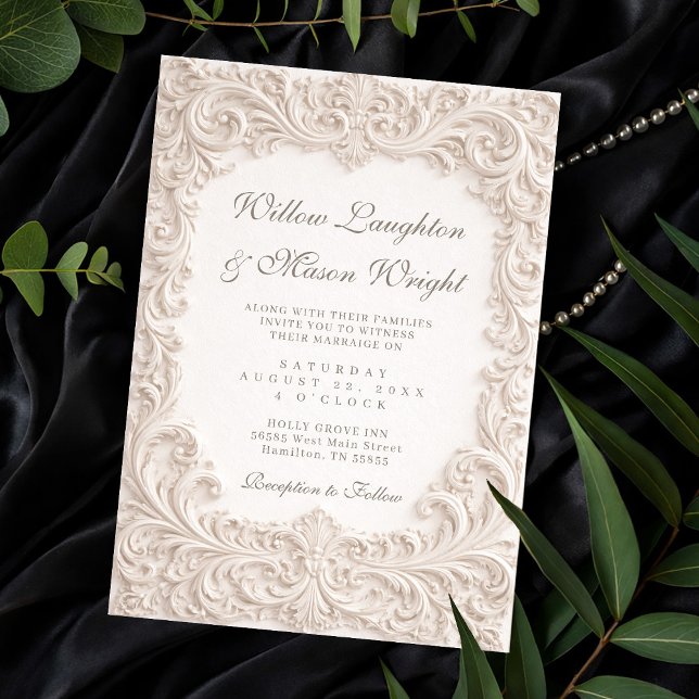 Elegant Ivory Rococo Scroll Wedding Invitation (Elegant Ivory Rococo Scroll Wedding Invitation)