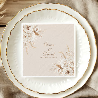 Elegant Ivory Rose Wedding Napkin