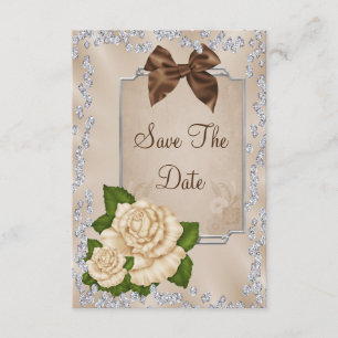 Elegant Ivory Roses & Bows 60th Save The Date